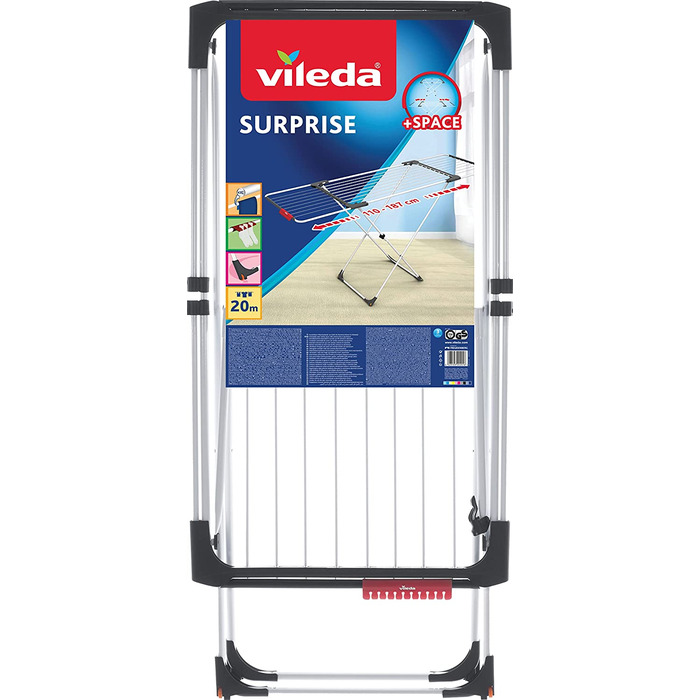 Сушарка для білизни Vileda Surprise, сталь та алюміній, біла, 62x12,5x133 см