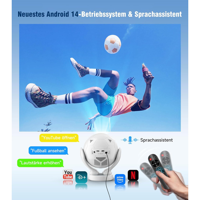 Magcubic Mini Beamer 4K/8K Android 14: Портативний проектор 1080P, 600 ANSI, WiFi 6, Bluetooth 5.4, Автофокус, 180° поворот, 12W динамік, для дому та вулиці (Білий)