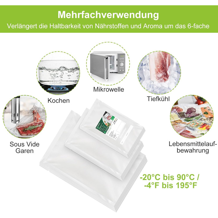 Пакети для вакууму Bonsenkitchen Profi VB3205 (150 шт., 15x25, 20x30, 28x40 см) - для харчових продуктів, Sous Vide, BPA-free