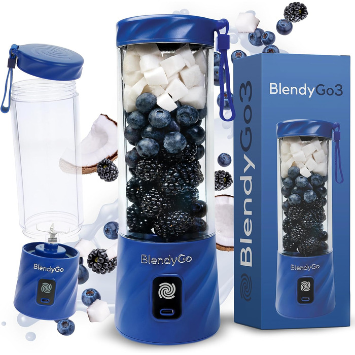 Портативний блендер BlendyGo 3 для смузі, 550 мл, USB зарядка, BPA-free, PulseMotion & BlendPro технологія, темно-синій