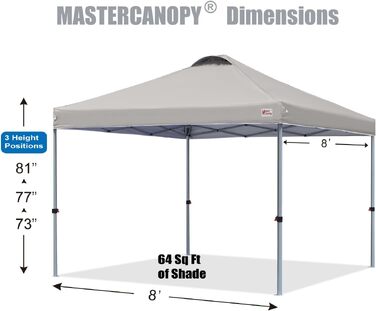 MasterCanopy Павільйон 3x3 з швидким розкладанням, сірий. Намет для кемпінгу, заходів, саду. UPF50+, водонепроникний, з сумкою та мішками для фіксації.