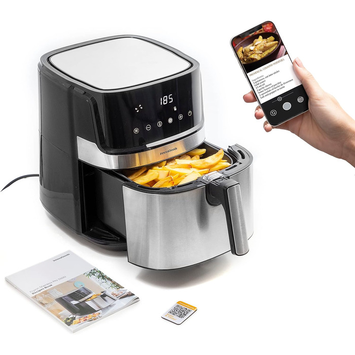Аерофритюрниця InnovaGoods 5,5 л, 1700 Вт, 8 програм, сенсорний екран, 100 рецептів, таймер, 360° циркуляція повітря, для 4-6 осіб