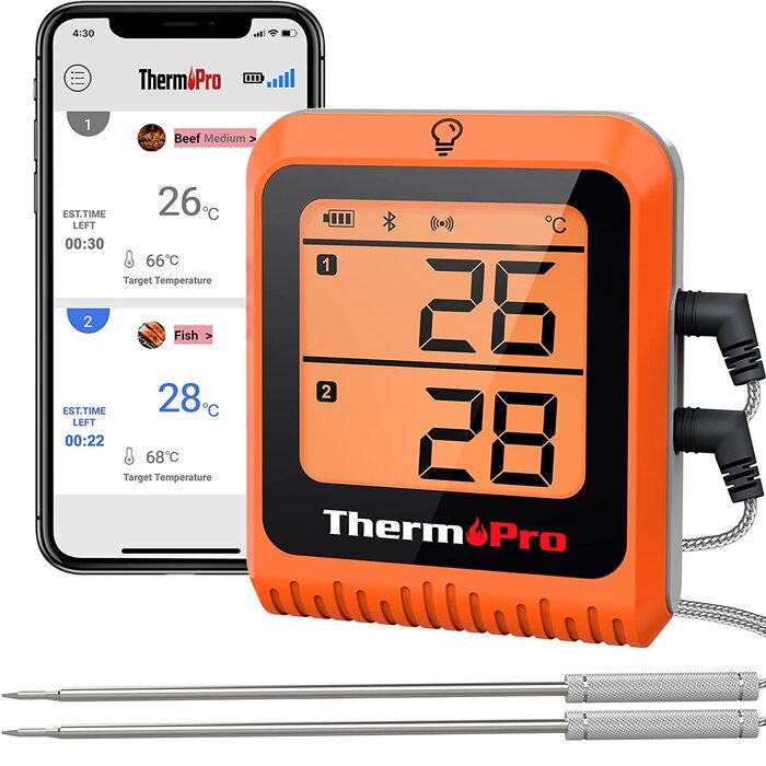 Кухонний термометр ThermoPro TP25H2 з таймером і Bluetooth, 150 м, для м'яса, гриля та духовки