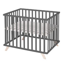 Дитячий манеж roba 75x100 см з вкладкою Lil Planet, сірий, сертифікати GOTS і Oeko-Tex 100, 3-рівневе регулювання висоти, дерев'яний антрацитовий