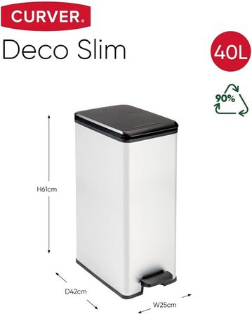 Смітник Curver Deco Slim 40 л, пластик, чорний/металік, 42x25x61 см