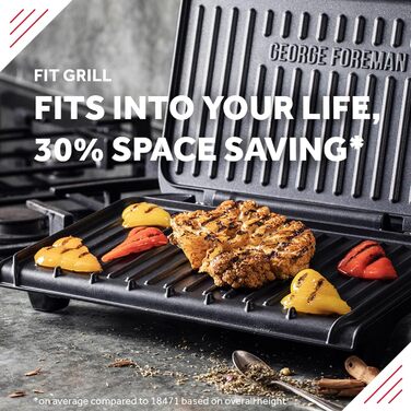 Гриль George Foreman 25810 Medium Fit — універсальна антипригарна електрогриль-плита для грилю, тостів, швидке нагрівання, чорний
