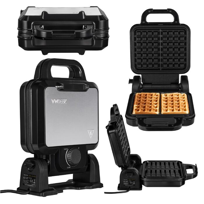 Вафельниця ZEEGMA GOFREE CHEF PRO для бельгійських вафель, 1200 Вт, вертикальна, з антипригарним покриттям та регулюванням температури, сріблясто-чорна