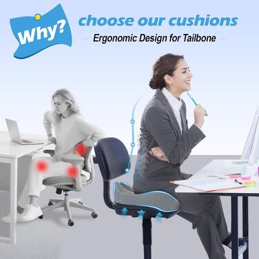 Подушка для офісного крісла Lofty Aim з Memory Foam: ергономічна, для куприка, при болях у спині, для офісу, авто, літака, інвалідного візка - Чорний та світло-сірий