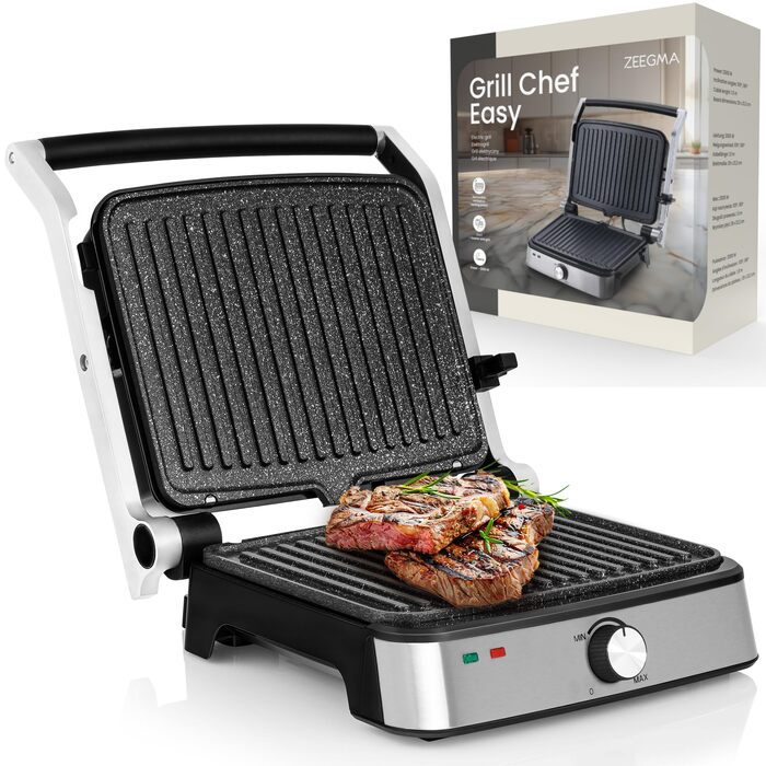 Електрогриль-тостер ZEEGMA Grill Chef Easy 2-в-1, 2000 Вт, керамічне антипригарне покриття, регульована температура та кут нахилу, можна мити в посудомийній машині