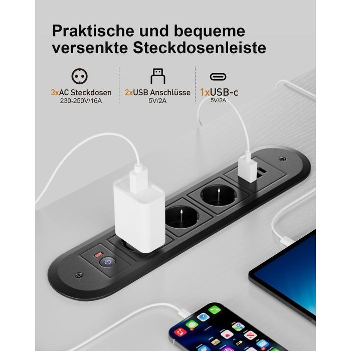 Електричний стіл для комп'ютера HLONONE з регулюванням висоти, USB-портом та розеткою, 100 x 60 см, пам'ять на 2 режими, білий