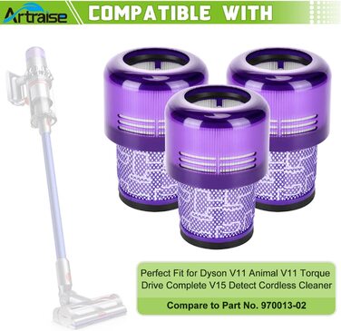 Комплект фільтрів Artraise для пилососів Dyson V11 V15, 3 шт, багаторазові, змінні HEPA-фільтри для Dyson V11 V15 SV14 SV22 Absolute Animal Detect Cyclone Extra Pro Torque Drive, сумісні з DY-970013-02 & 97001302