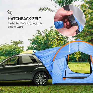 Outsunny Rear Tent Автомобільний намет на 6 осіб, купольний намет з 3 дверима, вікно, задні двері Намет для каравану, позашляховик, поліестер, синій