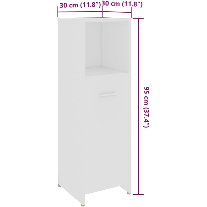 Шафа для ванної vidaXL, 3 відділення, 1 дверцята, білий, 30x30x95 см, ДСП