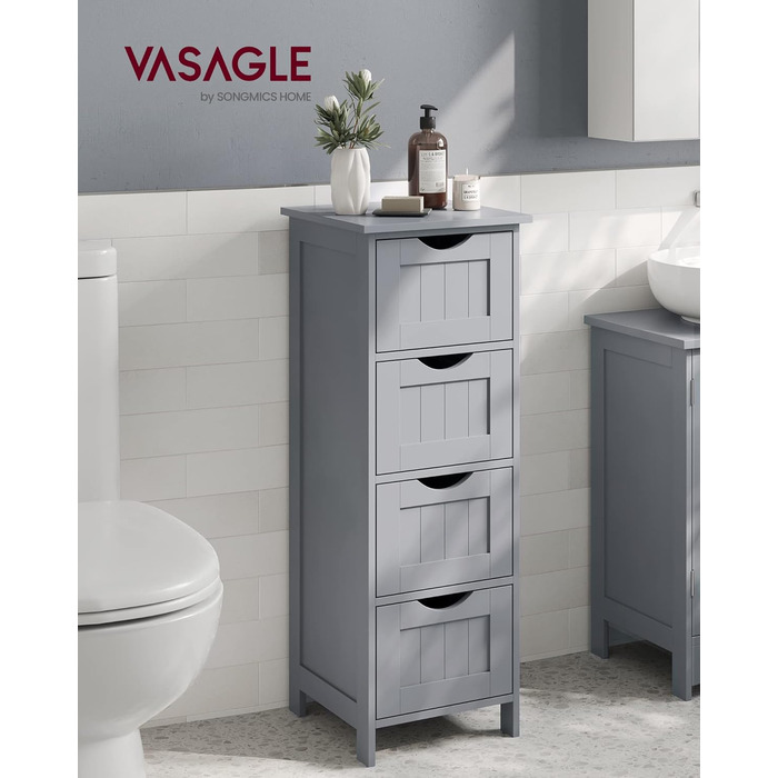 Шафка для ванної кімнати VASAGLE з 4 висувними ящиками, 30 x 30 x 82 см, білий колір, для ванної, вітальні, кухні, їдальні