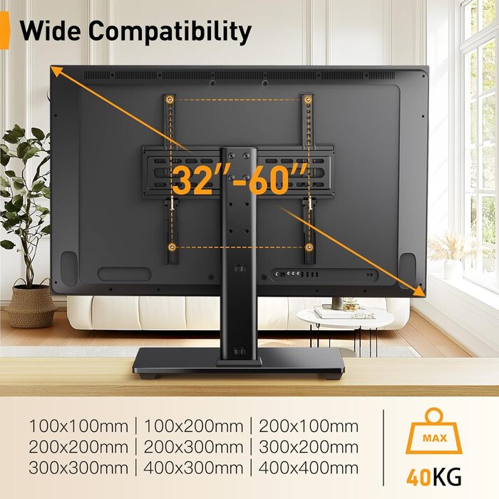 Універсальна підставка для телевізора Perlegear 26-55'' OLED/LCD, до 40 кг, регульована висота, VESA 400x400, стійка база