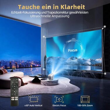 Smart-проектор Beamer 4K Full HD 1080P для домашнього кінотеатру, 700 ANSI люмен, Netflix, Dolby Audio, автофокус та автоматична корекція трапеції, короткофокусний, білий