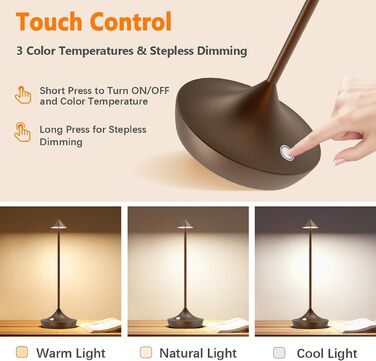 LED-лампа Hapfish на акумуляторі, 2 шт., бездротова, регульована яскравість, водонепроникна, для дому та вулиці, браун