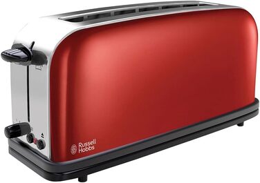 Тостер Russell Hobbs Colours+ Нержавіюча сталь, Червоний – 2 широкі слоти, підставка для булочок, 6 режимів, розморожування, 1000 Вт