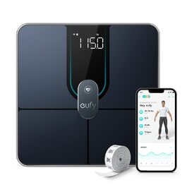 Розумні ваги eufy Smart Scale P2 Pro, цифрова ваги-аналізатор складу тіла з Wi-Fi/Bluetooth, 16 показників: вага, пульс, жир, ІМТ, м'язова і кісткова маса, чорні