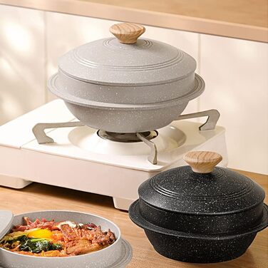 Корейська кам'яна миска Bobikuke з кришкою, 24 см, долсот для бібімбапу та супу, біла