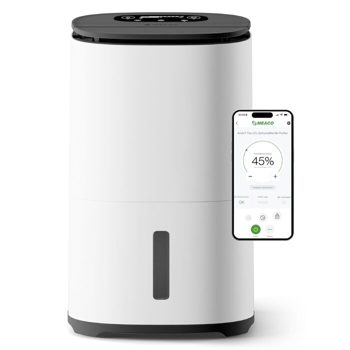 Meaco MeacoDry Arete® Two 25L: Повітряний осушувач та очищувач з HEPA-фільтром H13, Wi-Fi, інтелектуальні режими, 5 років гарантії