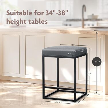 Барний стілець ALPHA HOME, 2 шт, сірий, без спинки, PU-шкіра, сидіння 61 см, м'яка подушка, хромований метал, для кухні та бару