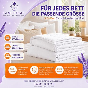 Всесезонна ковдра FAM Home 220x240 см, гіпоалергенна та придатна для прання