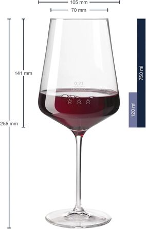 Набір келихів для червоного вина LEONARDO HOME Puccini Gastro-Edition, з мірною шкалою 0,2 л, 0,1 л, 750 мл, стандартні, для готелів та ресторанів, 6 шт
