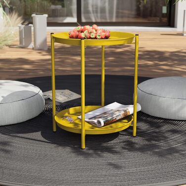 Металевий кавовий столик Grand Patio, 2-рівневий, знімна полиця, для вітальні, спальні, саду, жовтий, 45x45x53 см