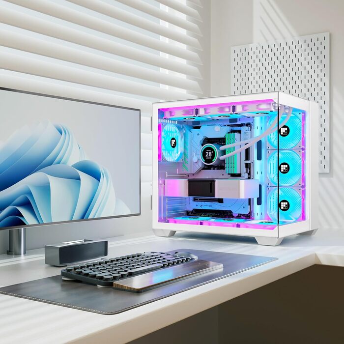 Ігровий корпус FOIFKIN F600 ATX Mid-Tower, 6 ARGB PWM вентиляторів, панорамне скло 270°, Type-C, білий