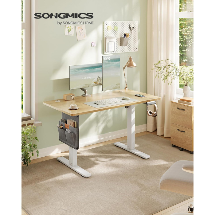 Електричний регульований стіл SONGMICS LSD130KD01 (120x60 см, колір золотий дуб) з функцією запам'ятовування висоти для офісу