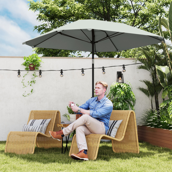 Outsunny Parasol Ø233 см, Парасолька з функцією складання, Восьмикутний балкон Парасолька Пляжна парасолька Вітрозахисна стайня Ринок Парасолька Колінчастий Парасолька Захист від сонця для пляжу Балкон Патіо Сад, темно-сірий
