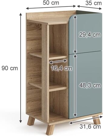 Підлогова тумба Vicco Karen, дуб сонома/синьо-сіра, 50x90 см, з дверцятами і шухлядою