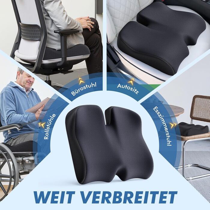 Ортопедична подушка для сидіння Benazcap з ефектом пам'яті (Memory Foam) – ергономічна подушка для розвантаження тиску в авто, офіс, геймінг та дім, зі знімним чохлом, 45*41*8 см