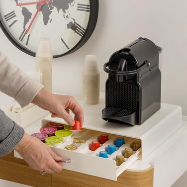 Органайзер для кавових капсул Baroni Home, універсальний підставок для Nespresso та Dolce Gusto, відсіки для чаю та аксесуарів, 2 шухляди, пластиковий, 34x13x34 см, чорний