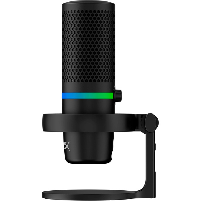 HyperX DuoCast USB конденсаторний мікрофон з RGB підсвіткою, вбудованим поп-фільтром, антивібраційним кріпленням, регулюванням підсилення, сумісний з ПК, PS5, PS4, Mac, чорний