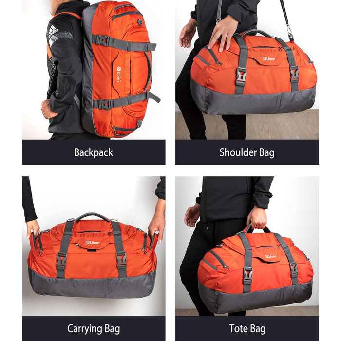 Дорожня сумка Ubon 80 л з відділенням для ноутбука, вентиляцією та компресійними ременями, жовта, для подорожей, спорту, кемпінгу та пляжу