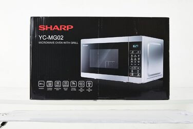 Мікрохвильова піч SHARP MG02ES з грилем, 20 л, 800 Вт, 11 режимів, розморожування, цифрове керування, срібляста