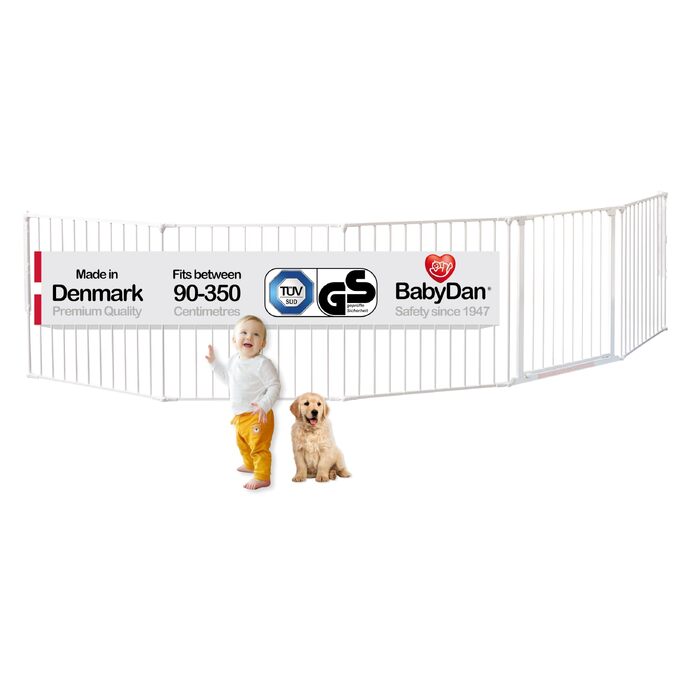 Захисний бар'єр BabyDan Flex L (90-350 см) - дитячий, для тварин, білий. Данія