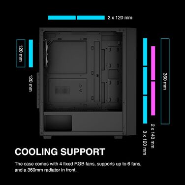 Ігровий корпус GAMDIAS AURA GC2 Elite ATX, мід-тауер, скло, 4x120 мм ARGB вентилятори, чорний, висока вентиляція