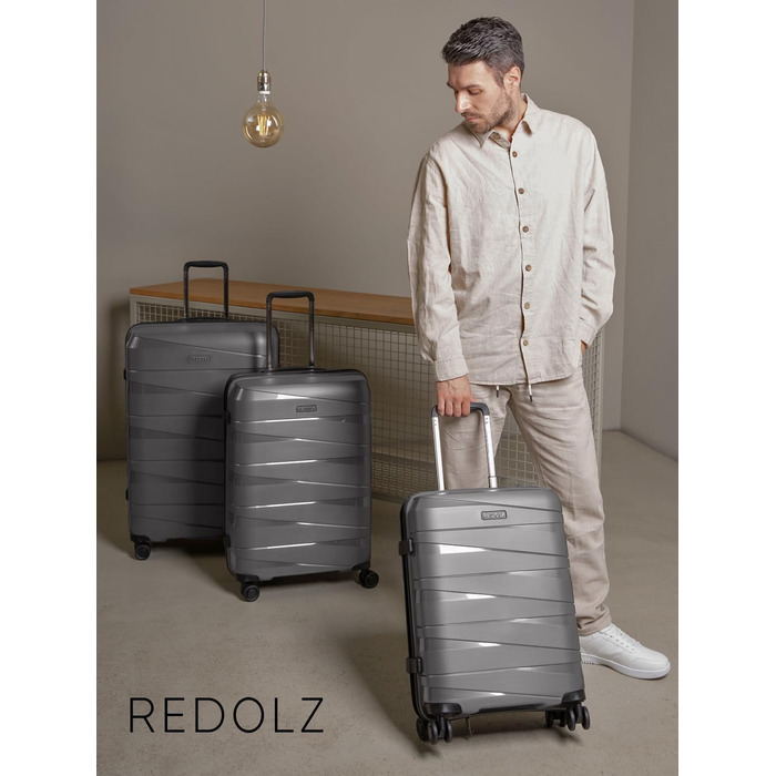 REDOLZ валіза середня 67 см, поліпропілен, 4 подвійні колеса, TSA замок, сіро-металік