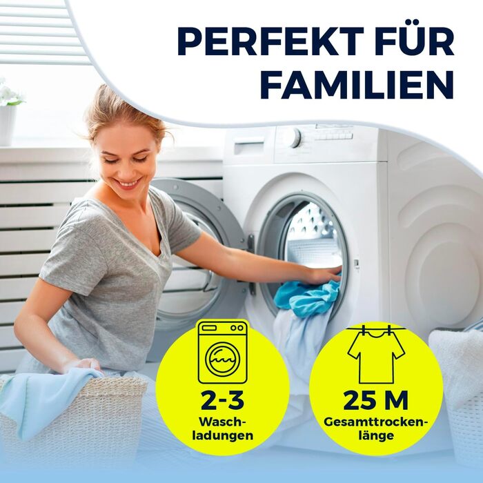 Сушарка для білизни EASYmaxx Falt XXL, телескопічна, 2.6 м, з роликами, для простирадл і рушників, для використання в приміщенні та на вулиці, без електрики