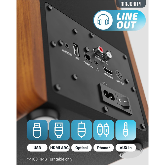 Bluetooth колонка Majority D100 100W HiFi – активна стереосистема з HDMI ARC, Xtra Bass, дерев'яний корпус