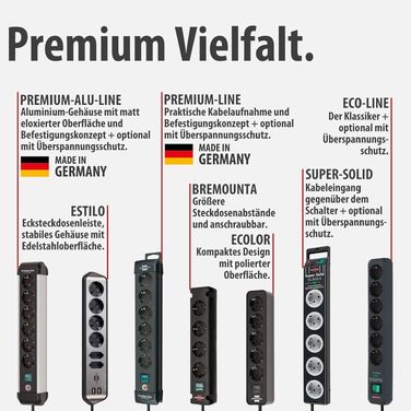 Мережевий фільтр Brennenstuhl Premium-Line на 4 розетки, 5м, з вимикачем, настінний монтаж, Німеччина, чорний/сірий