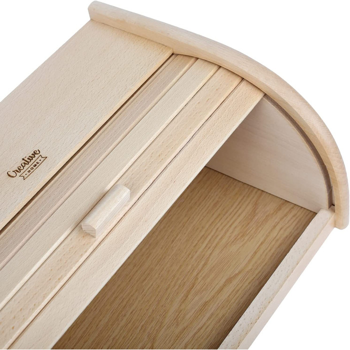 Дерев'яний хлібниця з роликовою кришкою Creative Home, 38x28,5x17,5 см, натуральна, для хліба, булочок та випічки, стильна хлібна скриня для кухні
