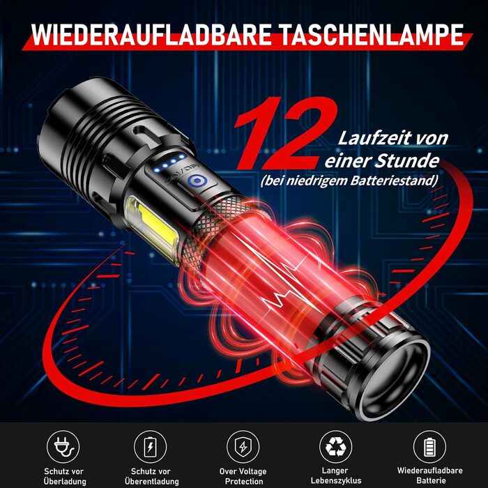 Потужний тактичний ліхтар Shadowhawk LED 500,000 Люмен, акумуляторний (USB), XHP70.2, водонепроникний IP67, 5 режимів світла з чохлом, чорний