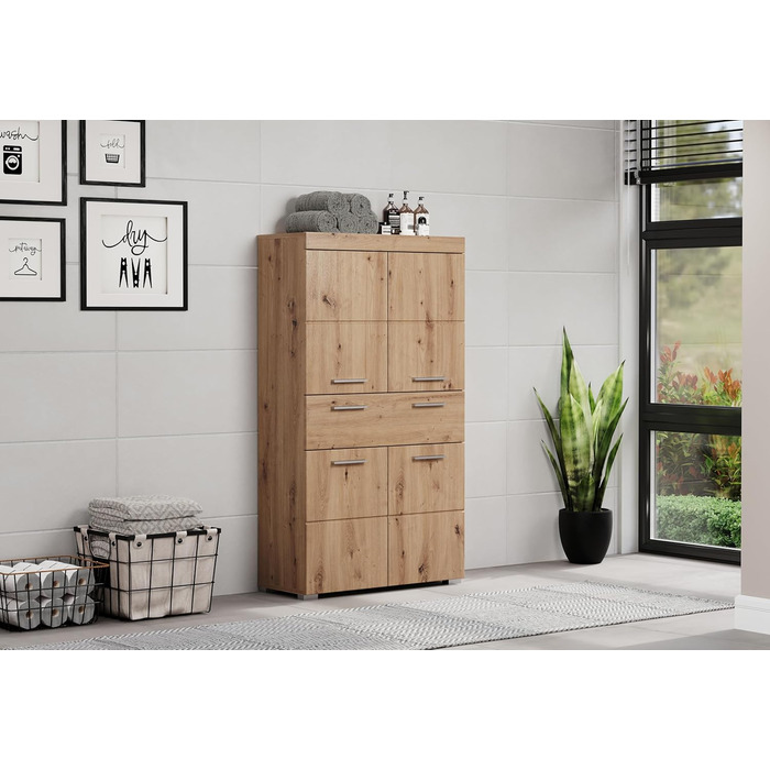Високий шафа для ванної кімнати trendteam Amanda, 73x130x31 см, колір дуб асті, меблі для ванної