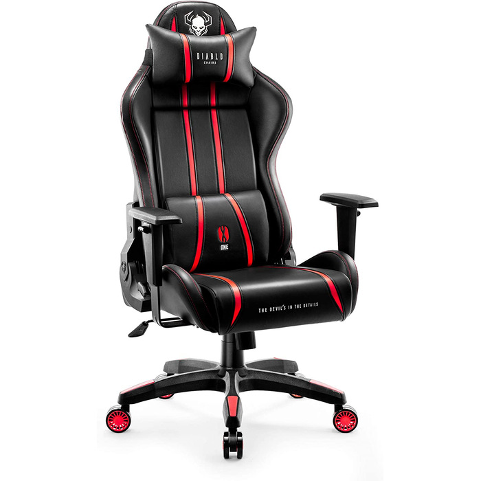 Ігрове крісло Diablo X-One 2.0 з регульованими підлокітниками, ергономічним дизайном, подушками для шиї та попереку, функцією гойдання, червоне, розмір L – комп'ютерне крісло для геймерів та офісу