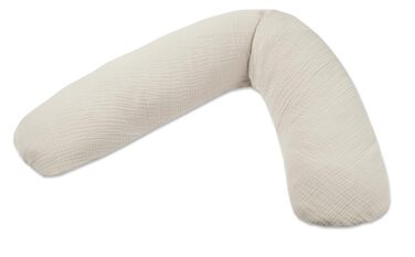 Подушка для вагітних та годування Theraline Dodo Pillow Premium 180 см, мусліновий чохол (100% бавовна), бежева