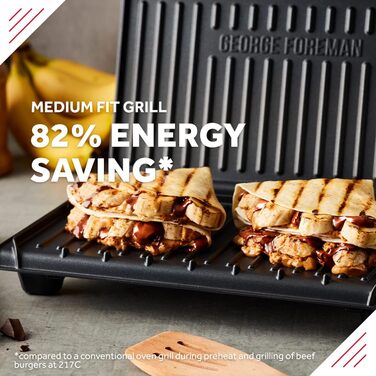 Гриль George Foreman 25810 Medium Fit — універсальна антипригарна електрогриль-плита для грилю, тостів, швидке нагрівання, чорний